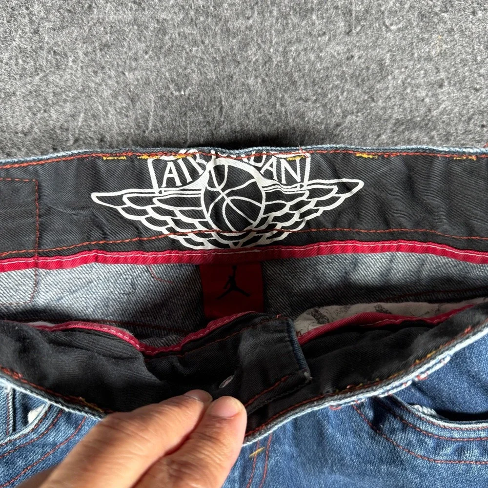 Jordan Brand Kids Wide Leg Denim Jeans Blue Red Stitch Jumpman Size 10 12710